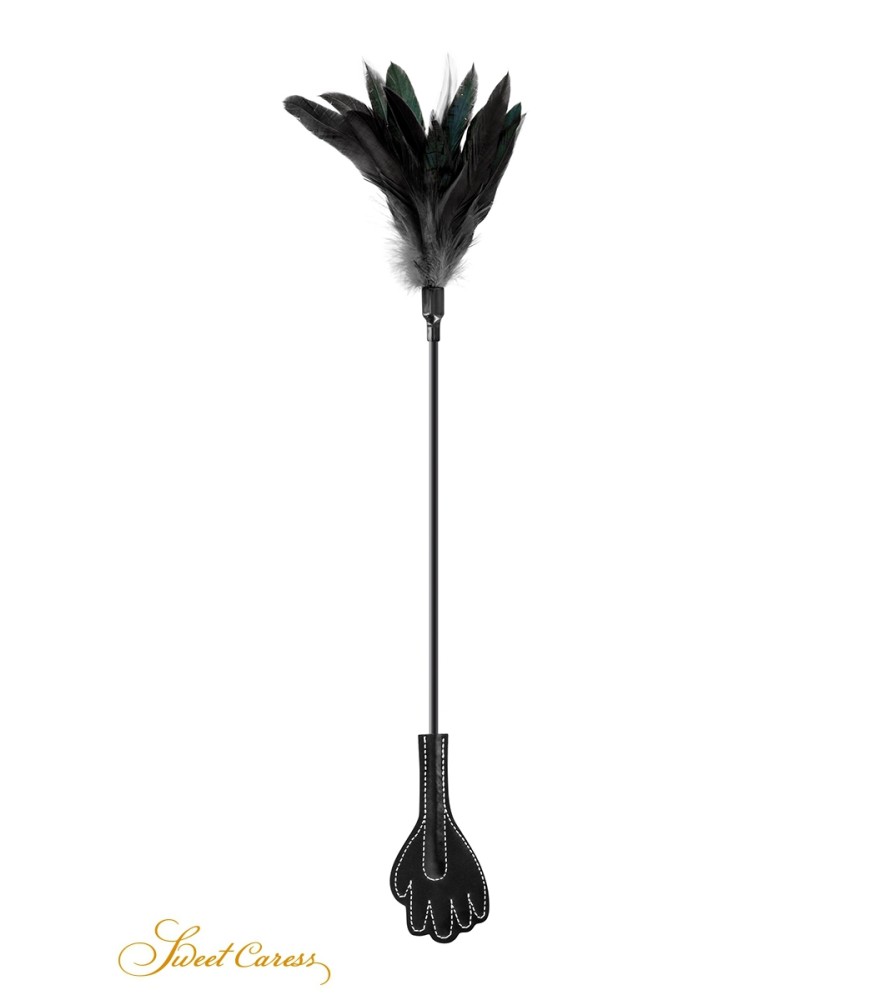 Mini cravache main avec plumes noires - Sweet Caress