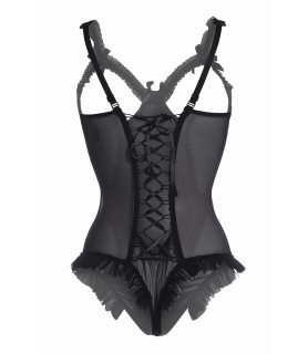 Body wetlook ouvert noir Mistique - Christine