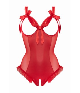 Body wetlook ouvert rouge Mistique - Christine