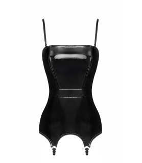 Corset porte-jarretelle vinyle Dominae F381 - Noir Handmade