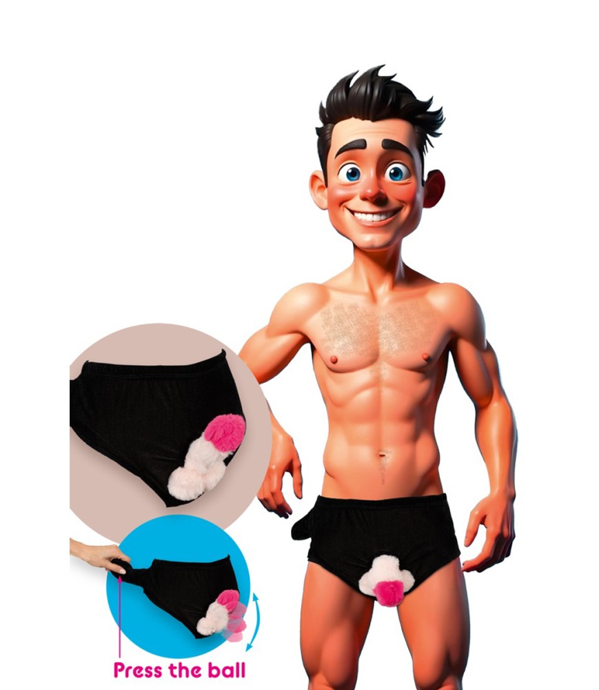 Slip avec pénis en peluche mobile