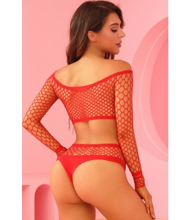 Ensemble lingerie 2 pièces en résille rouge - J Lingerie