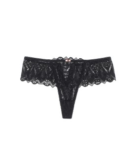 String dentelle dos lacé Noir - Litolu Lingerie