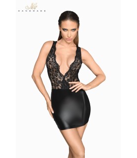 Robe courte wetlook et dentelle F214