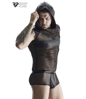 T-shirt à capuche wetlook et mesh - Regnes