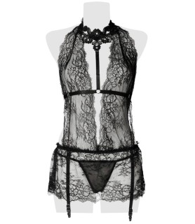 Set érotique robe dentelle, harnais et string - Grey Velvet
