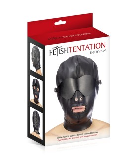 Cagoule simili cuir avec bandeau amovible - Fetish Tentation