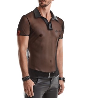Polo en maille noire transparente - Regnes